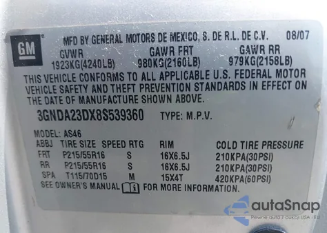 2008 Chevrolet Hhr Lt из США, поврежденный, VIN 3GNDA23DX8S539360